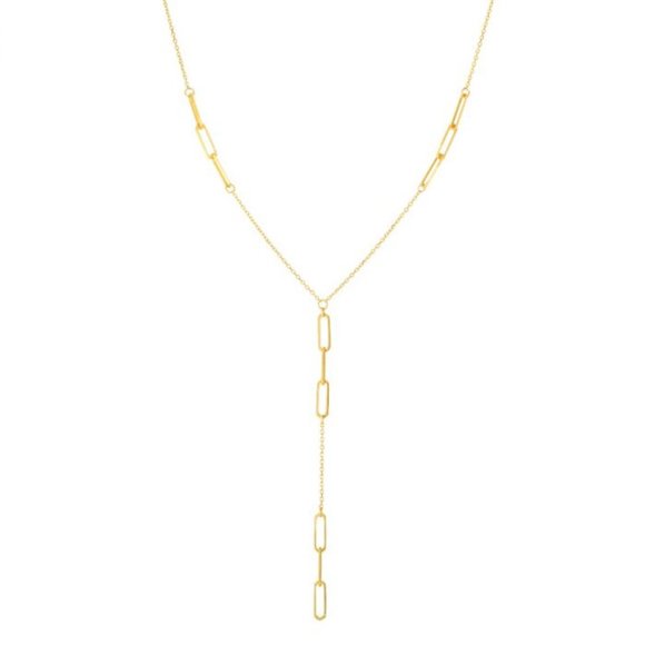 14K Gold Paperclip Lariat Necklace - Picture 1 of 1